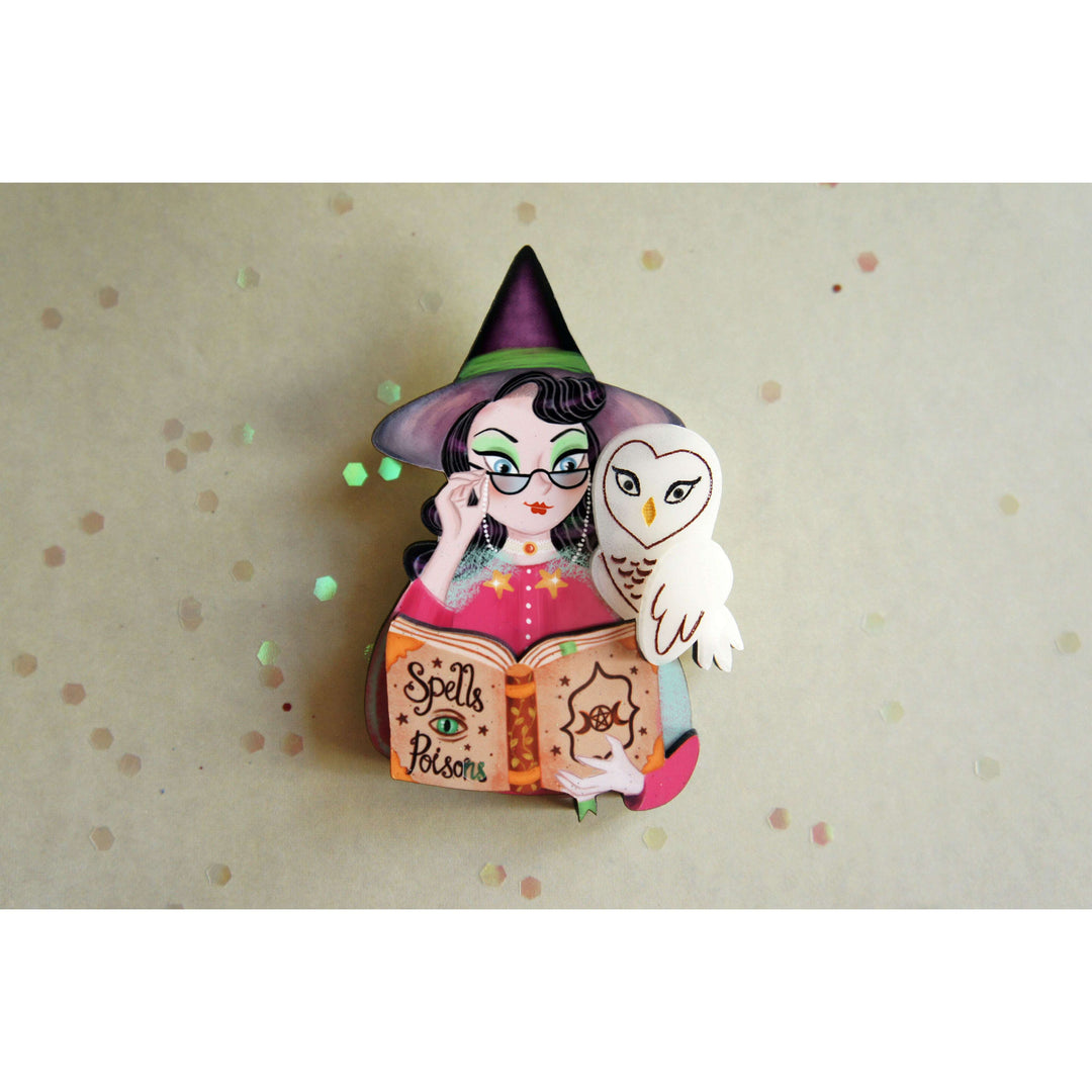 Witch with Owl Halloween Brooch by Laliblue