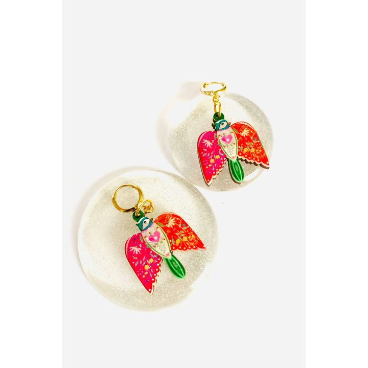 Large Bird Dangle Earrings on Huggie Hoops by Rosie Rose Parker