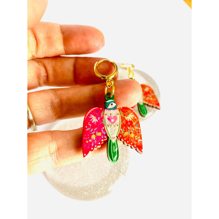 Large Bird Dangle Earrings on Huggie Hoops by Rosie Rose Parker