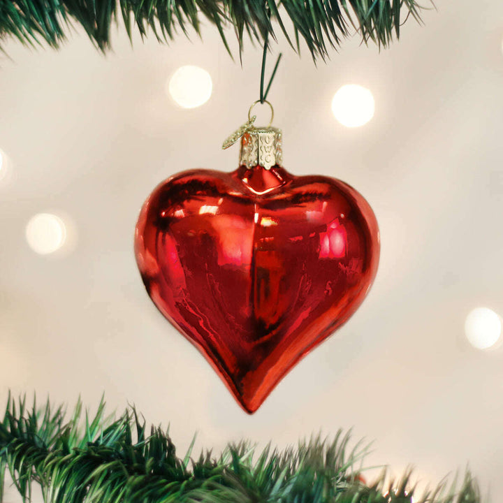 Old World Christmas Large Shiny Red Heart Blown Glass Ornament
