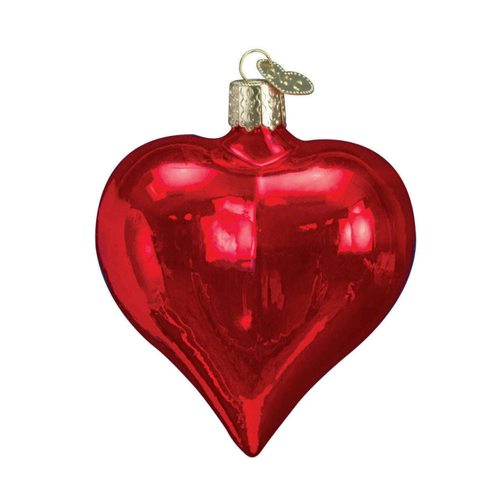 Old World Christmas Large Shiny Red Heart Blown Glass Ornament