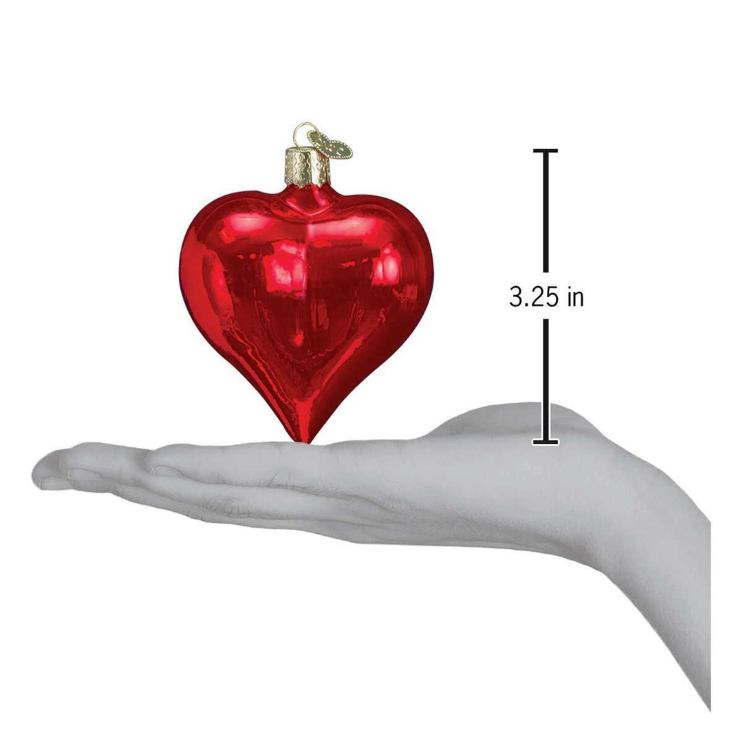 Old World Christmas Large Shiny Red Heart Blown Glass Ornament