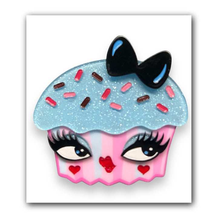 Cupcake Cutie Brooch by Miss Fluff x Lipstick & Chrome — Vintage Sweet Treat Acrylic Pin
