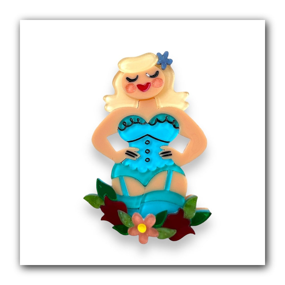 Showstopper Silhouette Brooch by Asia Ellington x Lipstick & Chrome — Vintage Fashion Illustration Pin