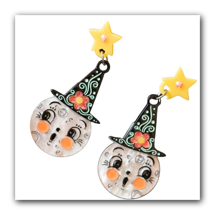 Bloomin' Luna Witch Statement Earrings by Johanna Parker x Lipstick & Chrome — Floral Moon Witch Drop Earrings