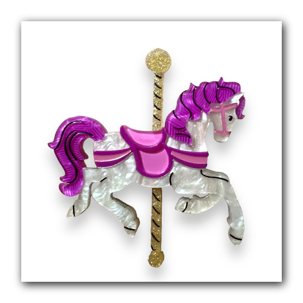 Funfair Carousel Horse Acrylic Brooch by Lipstick & Chrome x Makokot