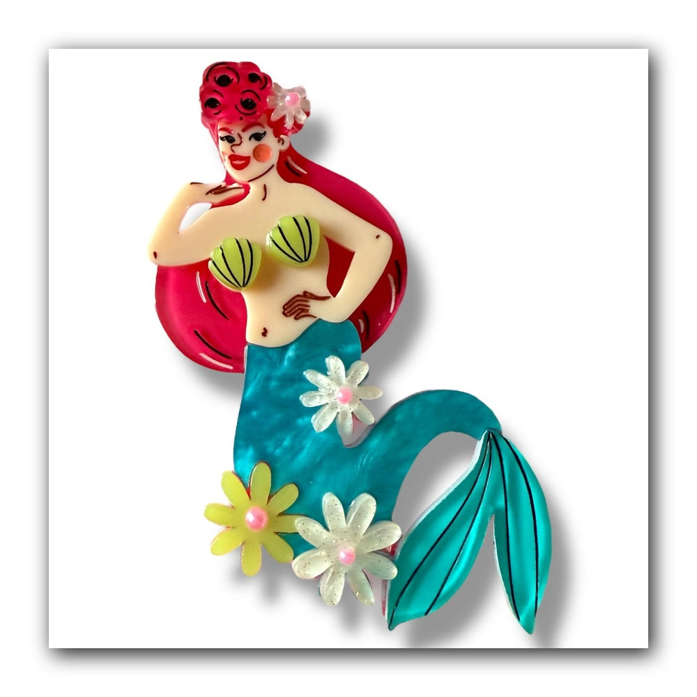 Pearl the Mermaid Brooch by Marla VonDuta x Lipstick & Chrome — Vintage Ocean Pin