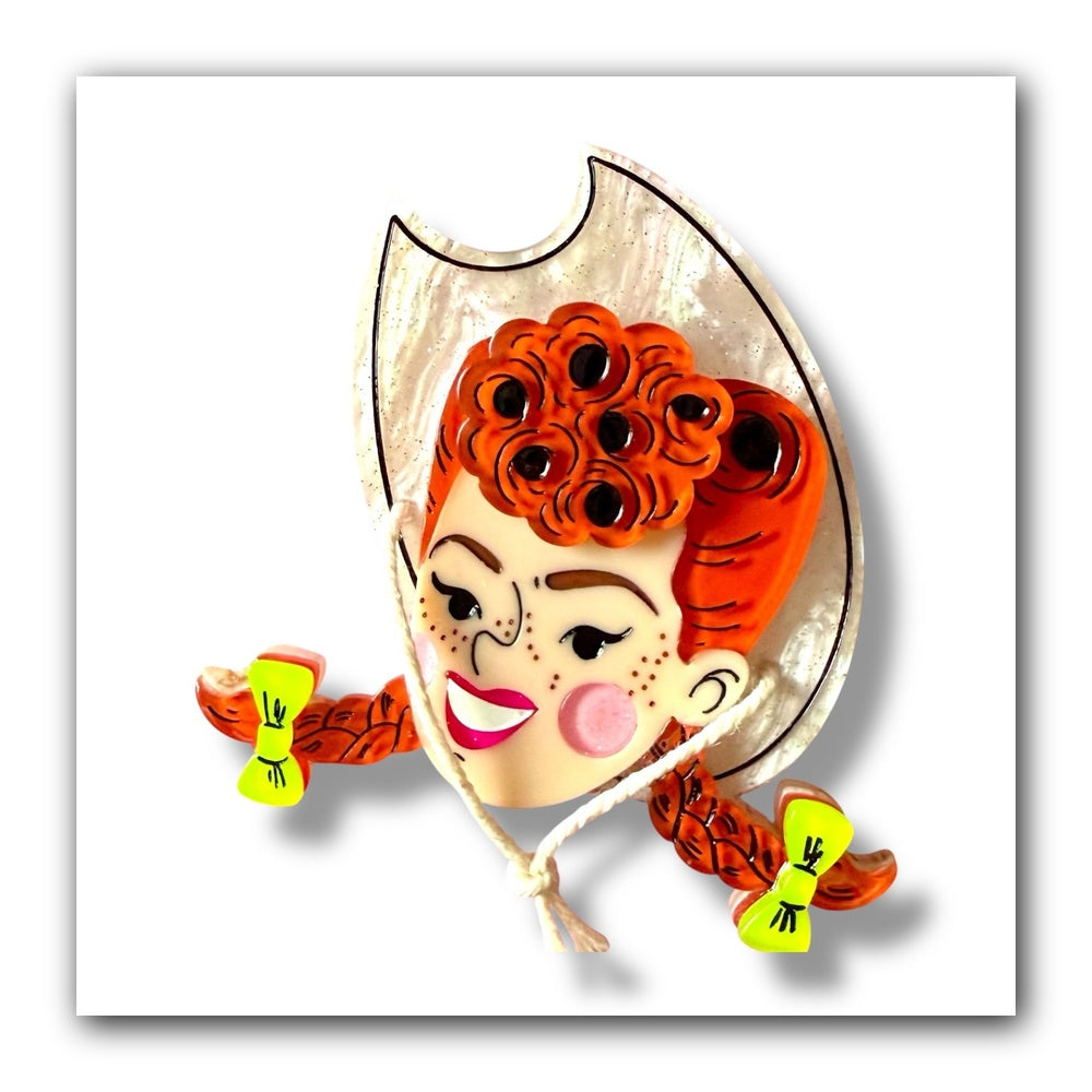 Darla the Cowgirl Brooch by Marla VonDuta x Lipstick & Chrome — Vintage Western Pin