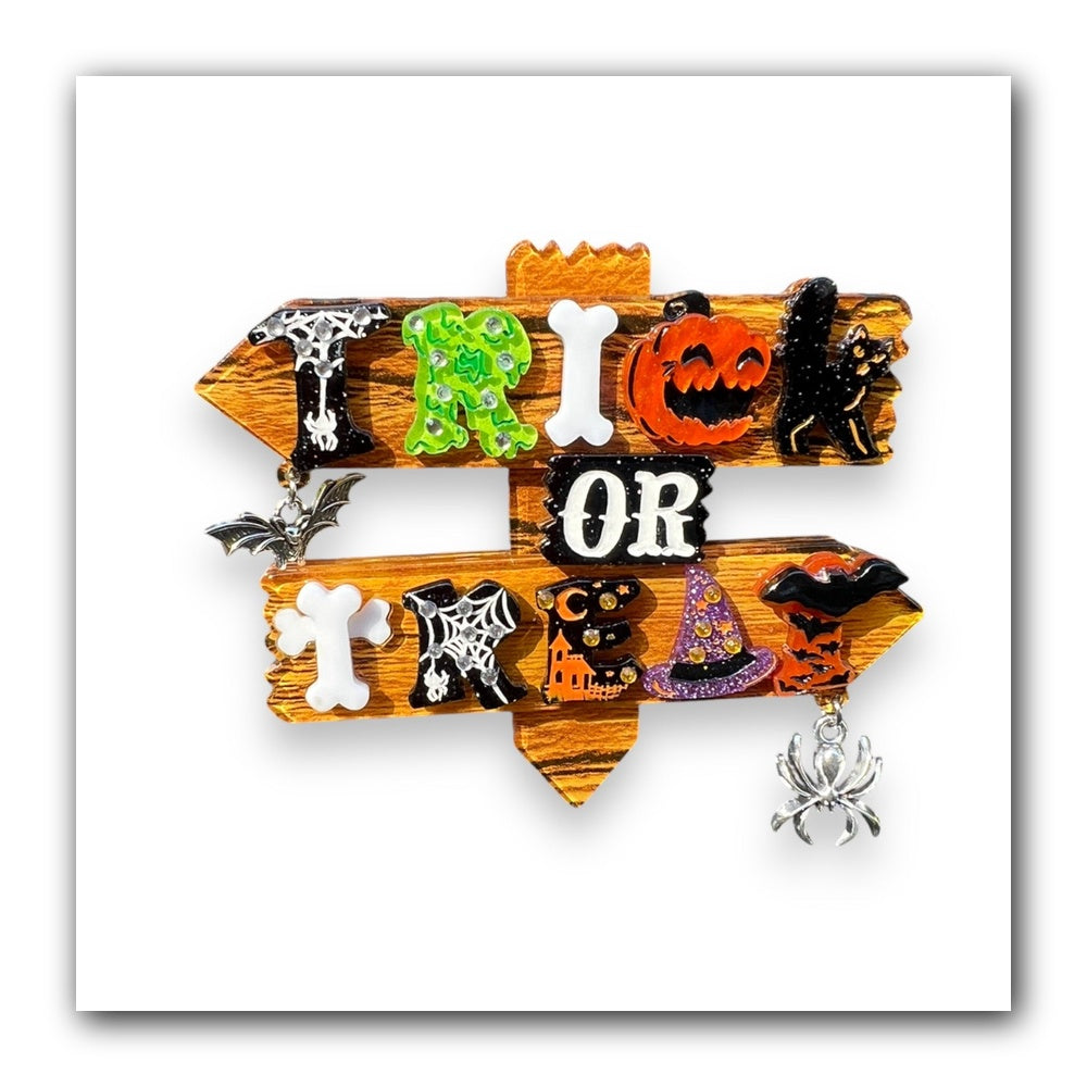 Trick or Treat Halloween Brooch by Lipstick & Chrome — Spooky Seasonal Pin