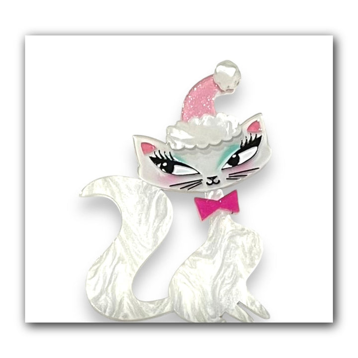 Swanky Pinkmas Kitty Brooch by Miss Fluff x Lipstick & Chrome — Pink Christmas Cat Pin