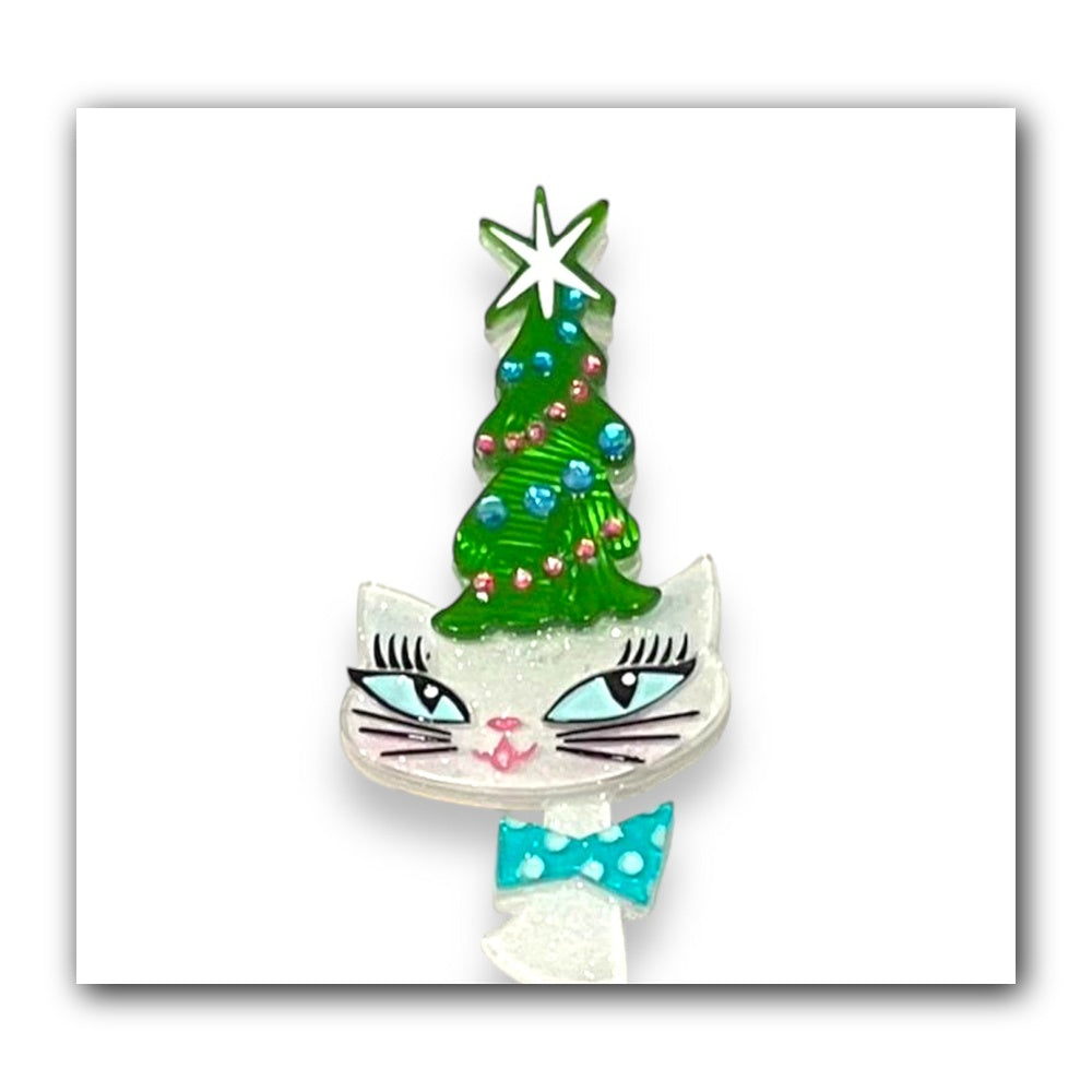 Kitty Christmas Hat Brooch by Miss Fluff x Lipstick & Chrome — Holiday Cat in Santa Hat Pin