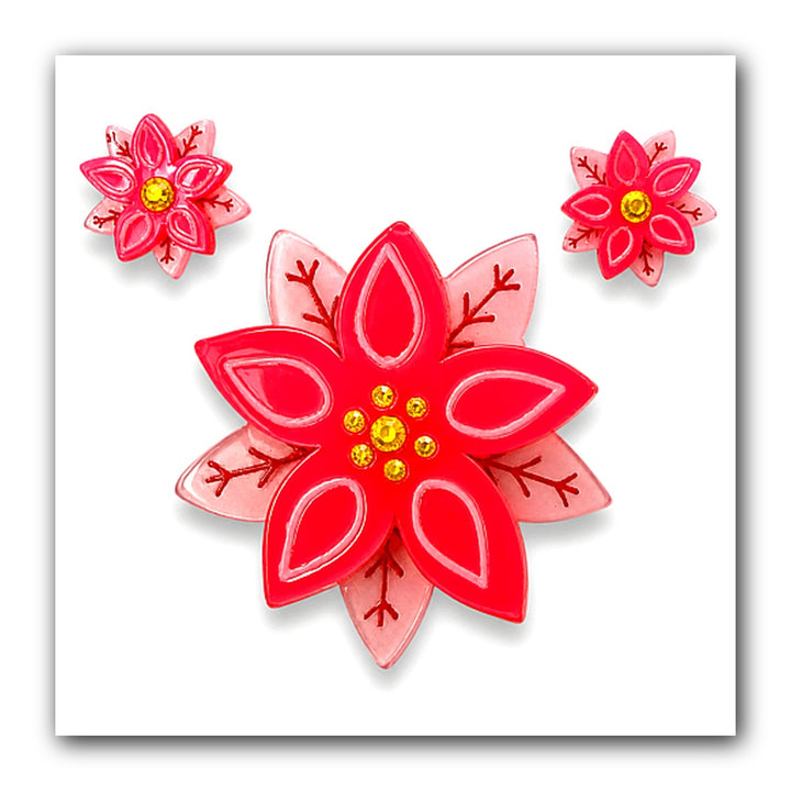 Pretty Poinsettia Brooch & Earring Set by Lipstick & Chrome — Christmas Floral Jewelry Set