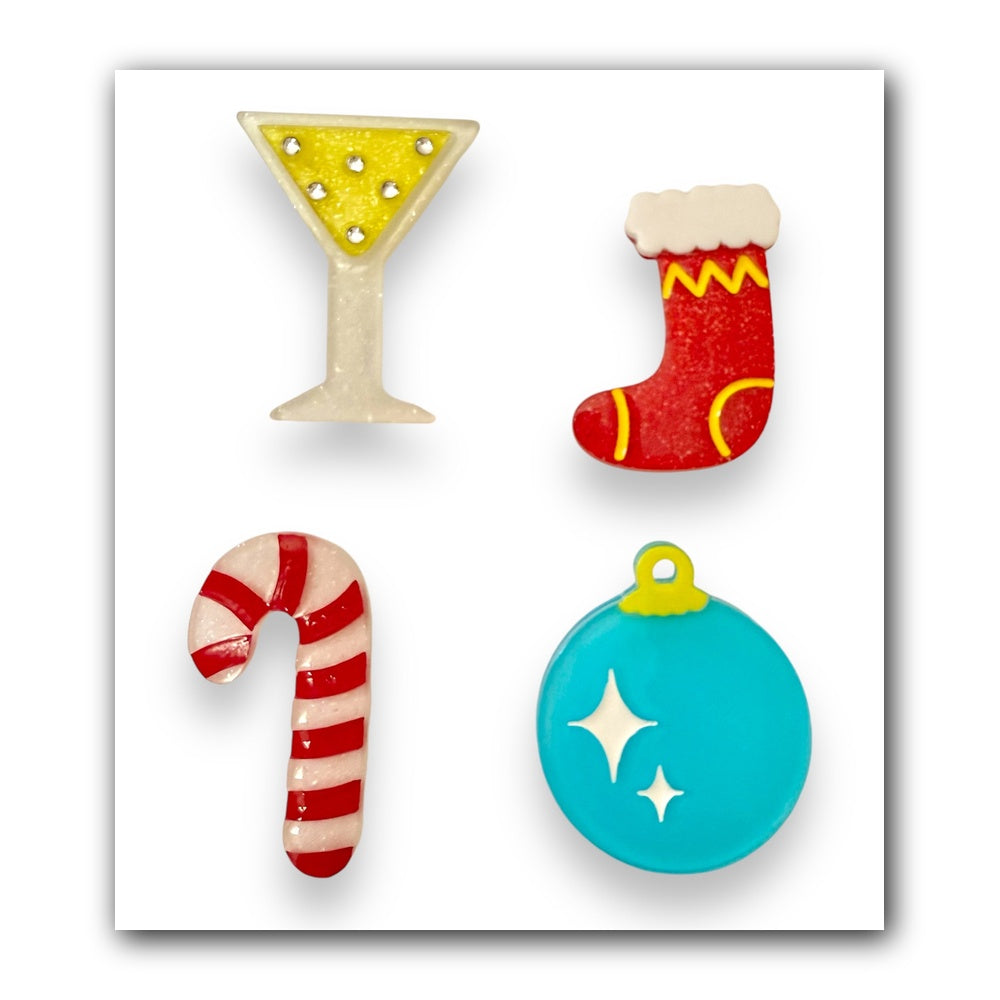 Set of 4 Christmas Mini Brooches by Lipstick & Chrome — Festive Holiday Pin Collection