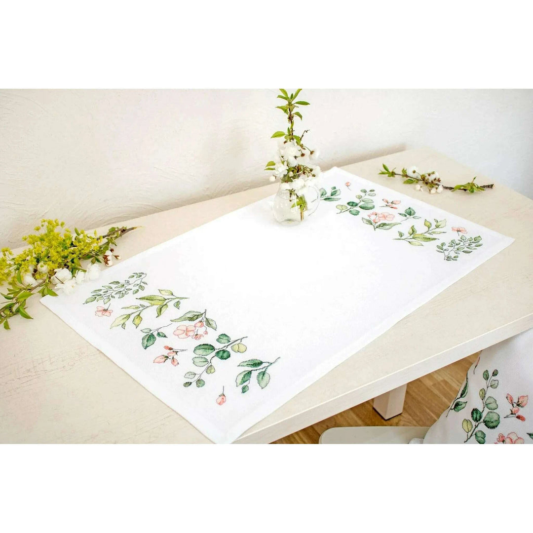 Leaves and flowers FM019L Table Cloth Counted Cross-Stitch Kit