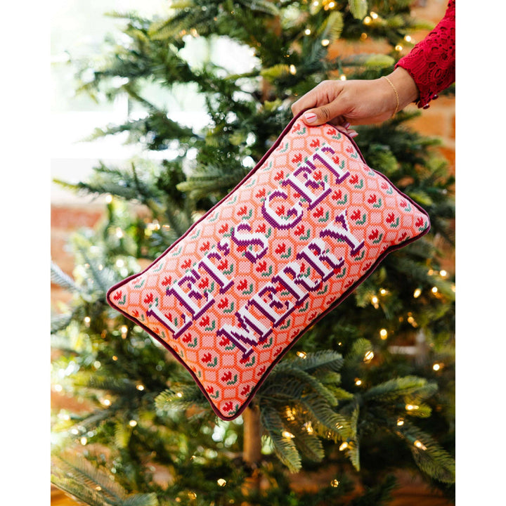 Let's Get Merry Needlepoint Pillow