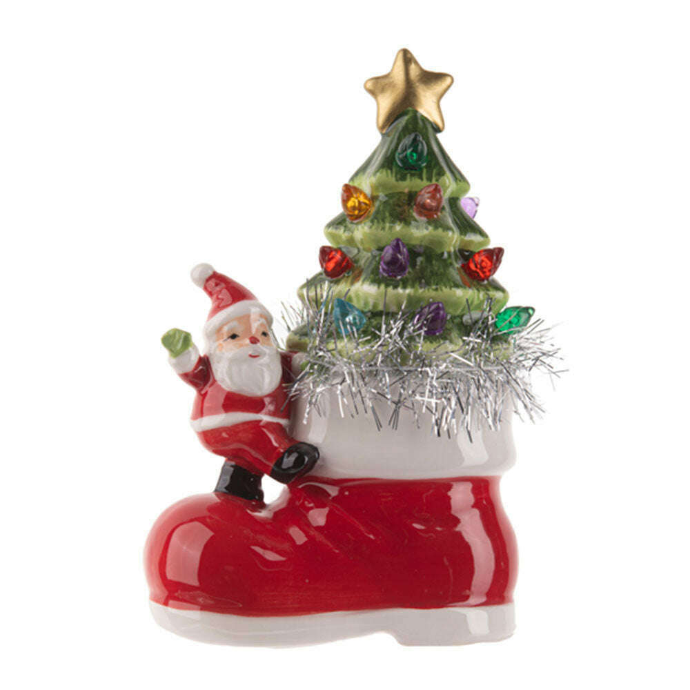 Light Up Ceramic Snowman w/Tree in Boot Figurine – view 2