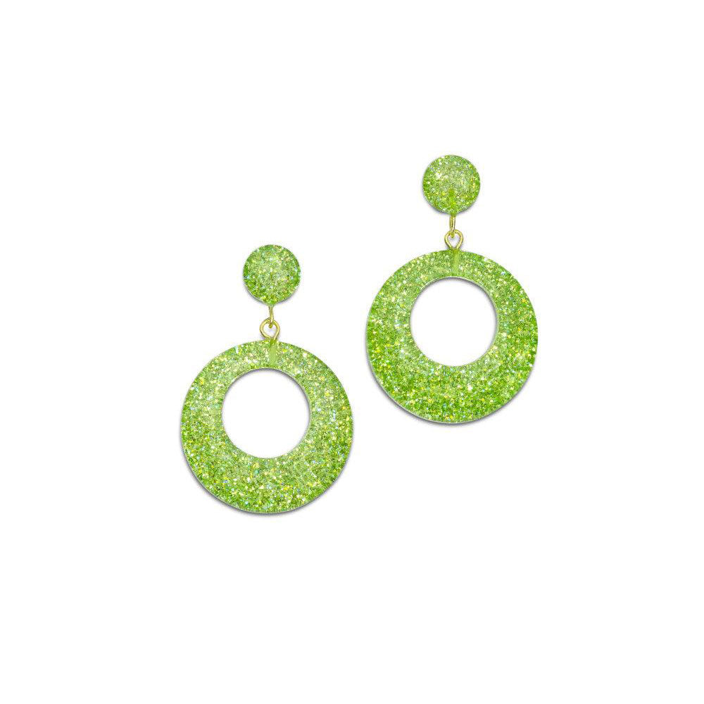 Lime Glitter Drop Hoop Earrings by Splendette image