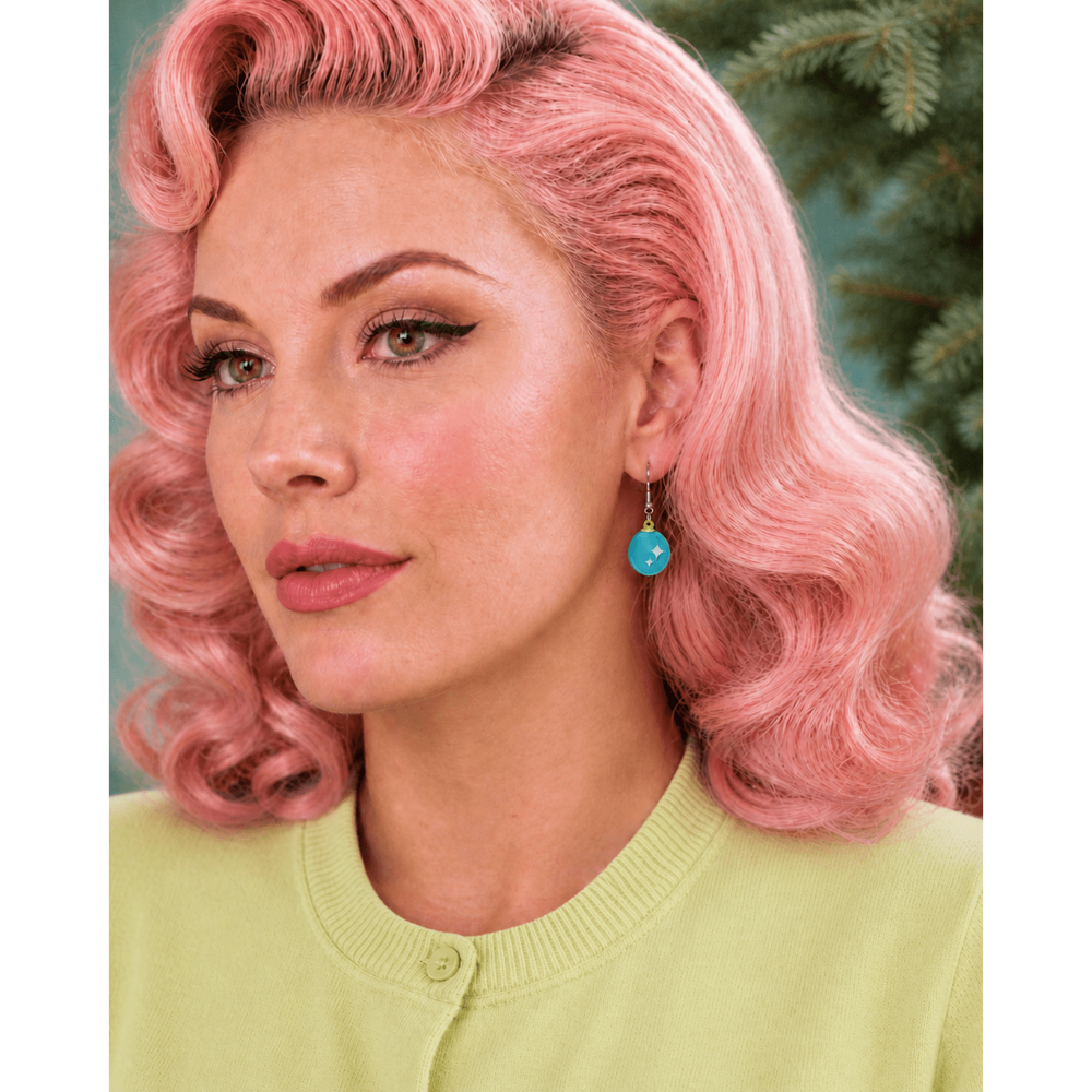 Christmas Bauble Drop Earrings by Lipstick & Chrome – view 3