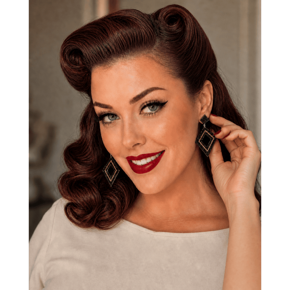 Retro Diamond Dangle Earrings by Lipstick & Chrome — Vintage-Inspired Acrylic Statement Earrings – view 3