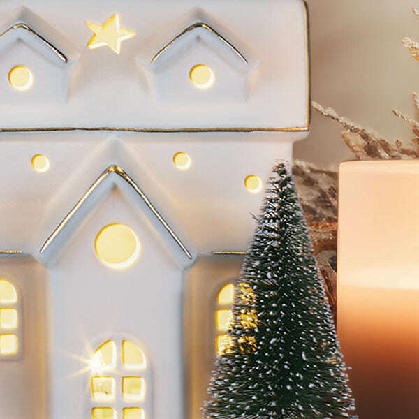 Old World Christmas Lit Ceramic House with Trees