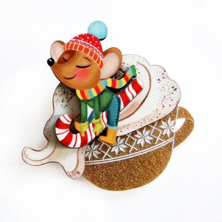 Little Mouse on Cappuccino Cream Brooch by Laliblue - Quirks!