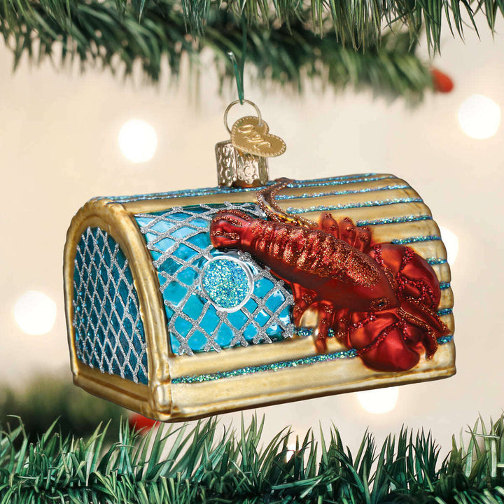 Old World Christmas Lobster Trap Blown Glass Ornament