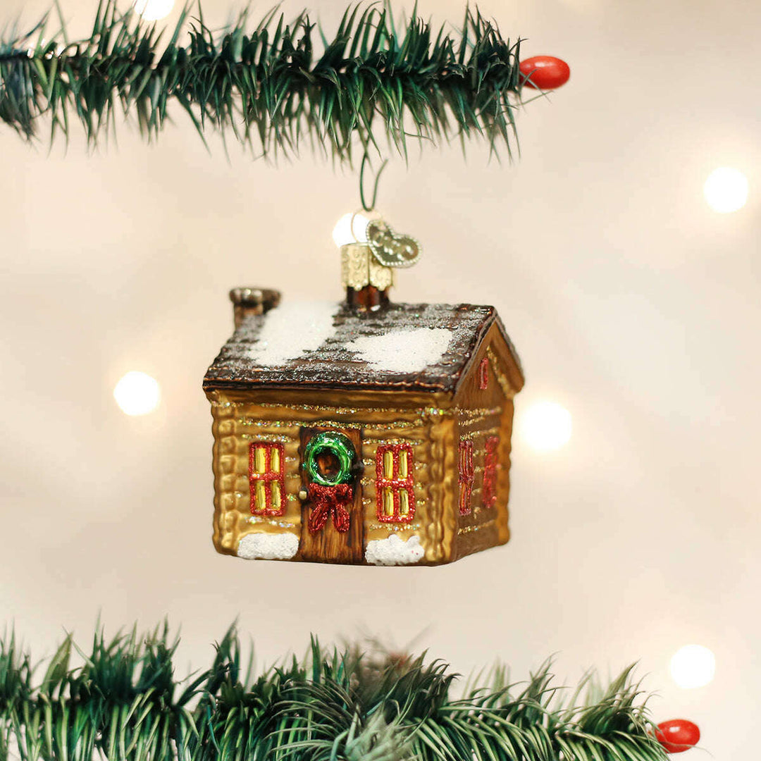 Old World Christmas Log Cabin Blown Glass Ornament