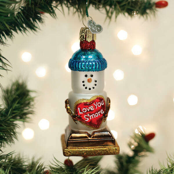 Old World Christmas Love You S'more Snowman Blown Glass Ornament