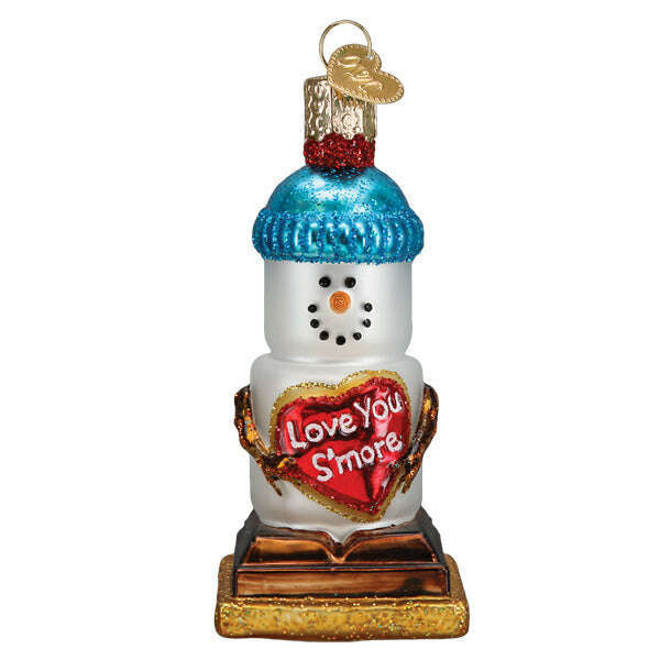 Old World Christmas Love You S'more Snowman Blown Glass Ornament