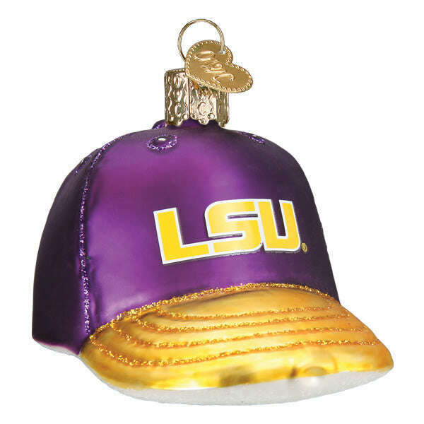 Old World Christmas LSU Baseball Cap Blown Glass Ornament