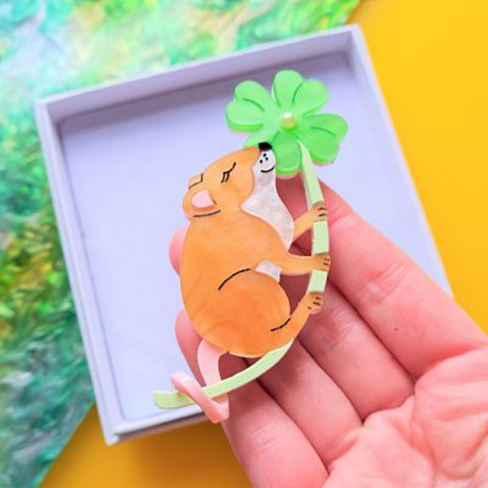 Lucky Clover Mouse Brooch by Cherryloco Jewellery 5