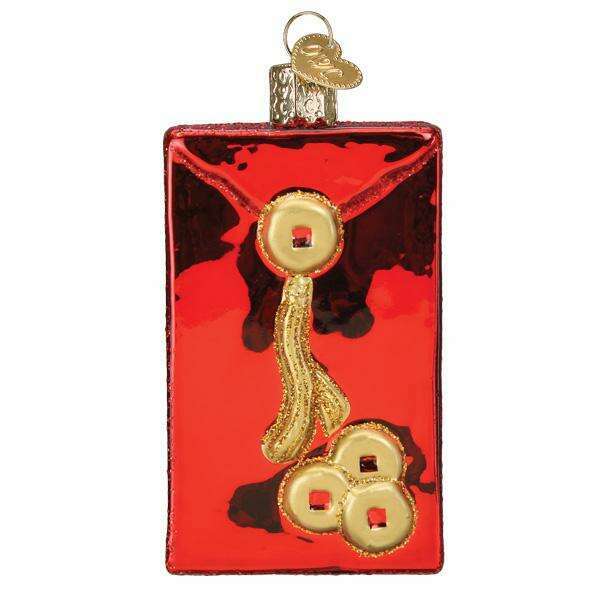 Old World Christmas Lucky Red Envelope Blown Glass Ornament