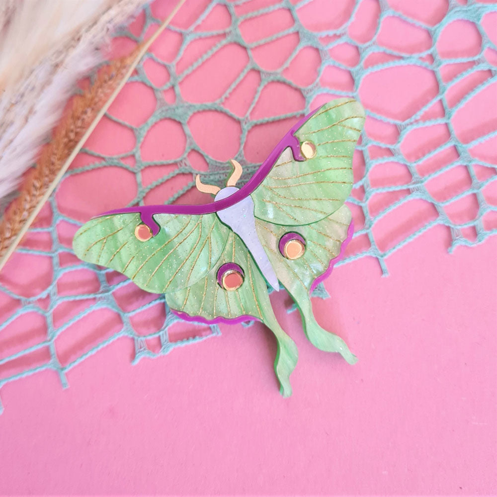 Luna Moth Small Brooch by Cherryloco Jewellery 2