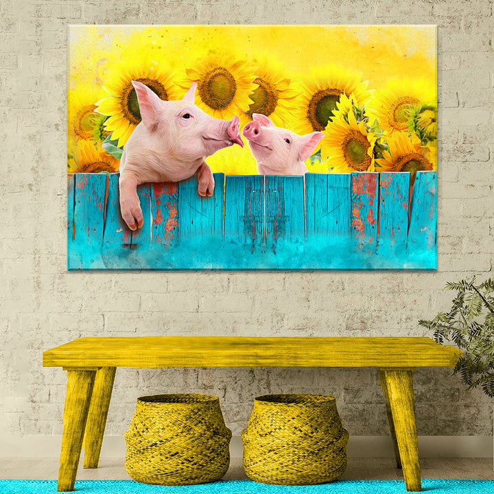 Sunflower Pigs Canvas Wall Art