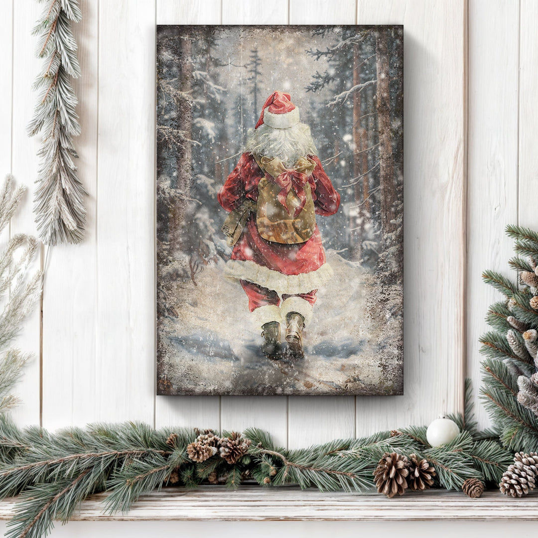 Vintage Santa Claus in Winter Forest Christmas Wall Art II