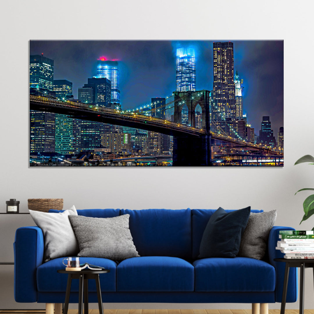 Brooklyn Bridge Night View Canvas Wall Art