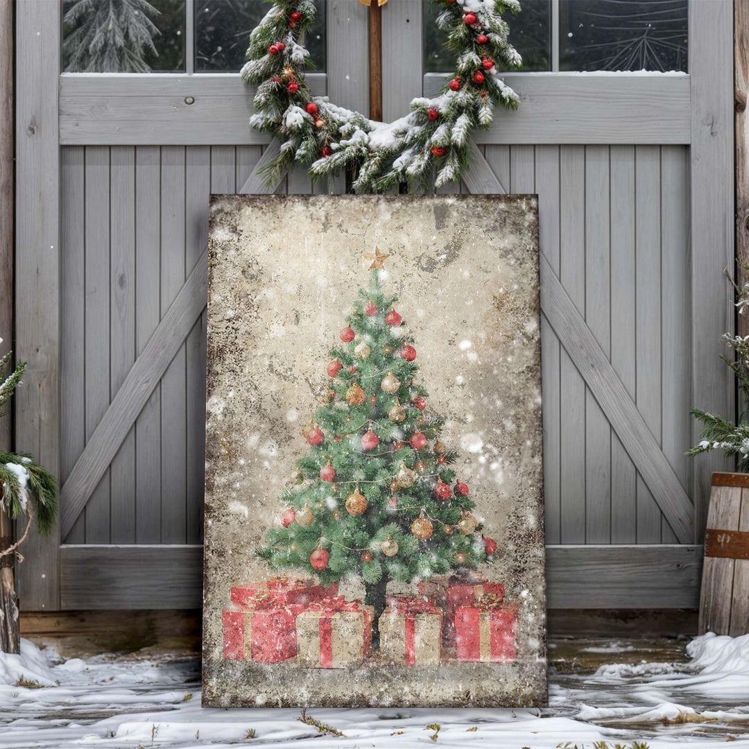 Vintage Christmas Tree With Gifts Wall Art III