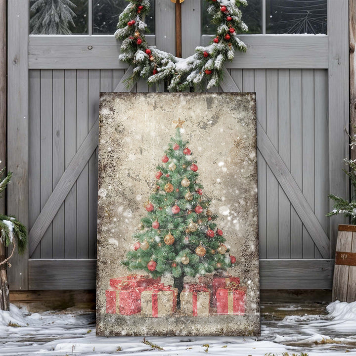 Vintage Christmas Tree With Gifts Wall Art III