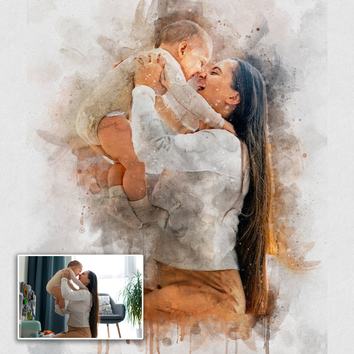 Gift For Mom Watercolor Portrait Custom Wall Art
