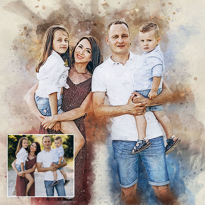 Family Watercolor Portrait Custom Wall Art
