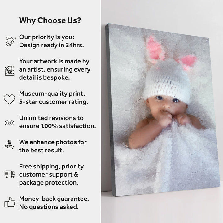 Newborn Baby Watercolor Portrait Custom Wall Art