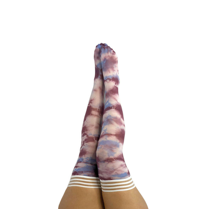 Madisen: Blue and Purple Tie Dye Thigh Highs. Petite to Plus Size