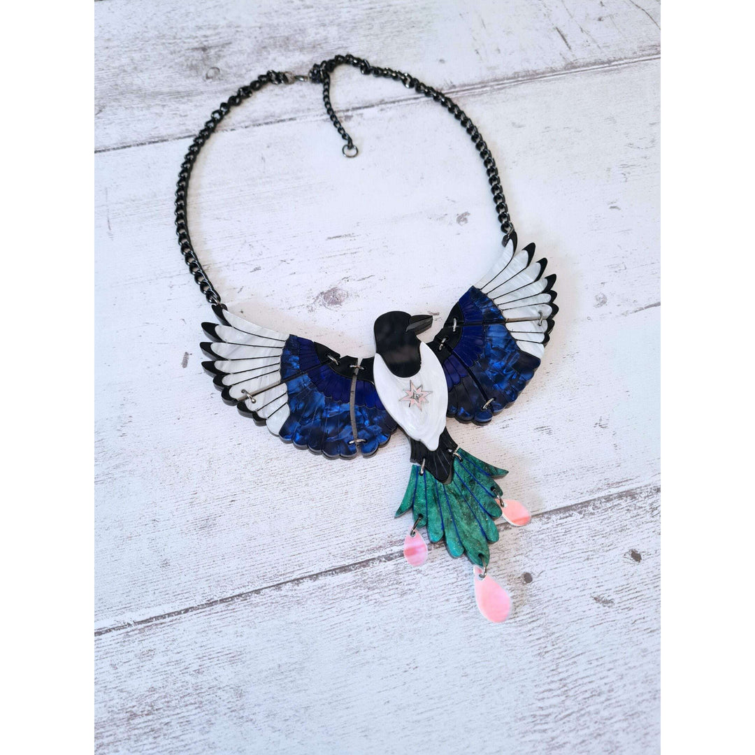 Magpie in Flight Statement Necklace by Cherryloco