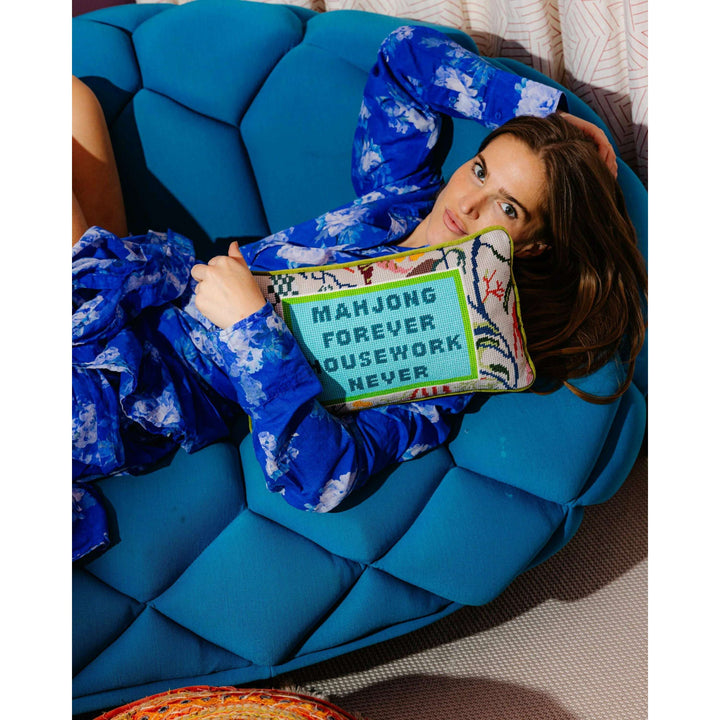 Mahjong Needlepoint Pillow