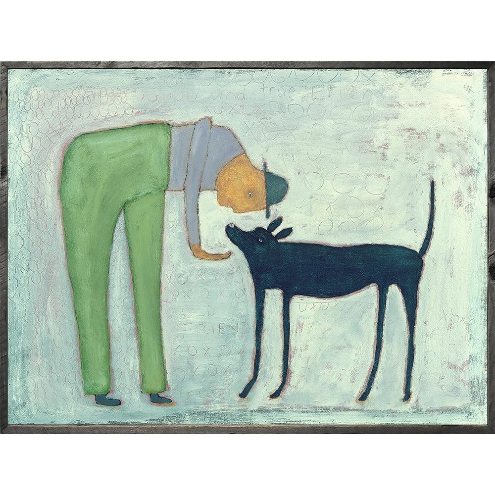 "Man With Dog" Grey Wood Art Print - Quirks!