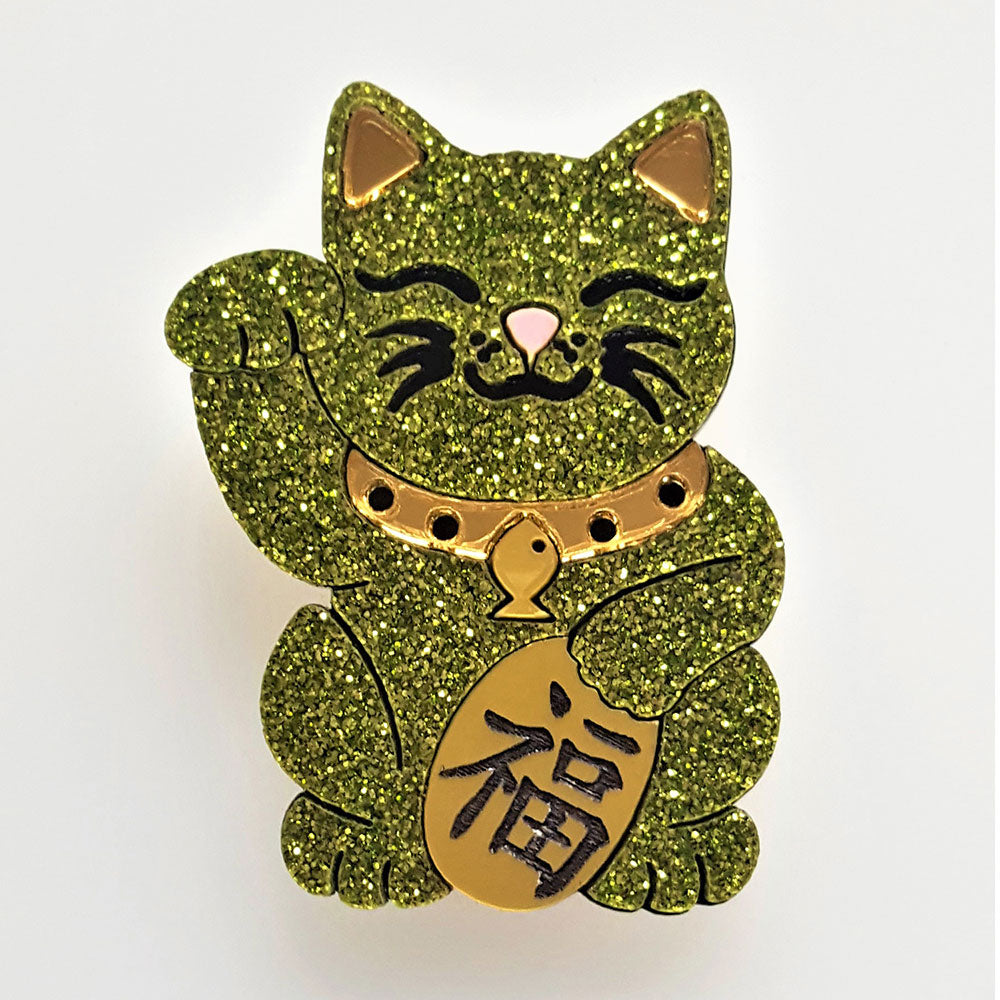 Maneki Neko Good Fortune Cat Brooch by Cherryloco Jewellery 2
