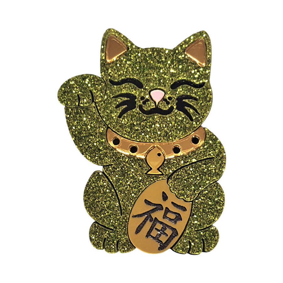 Maneki Neko Good Fortune Cat Brooch by Cherryloco Jewellery 1