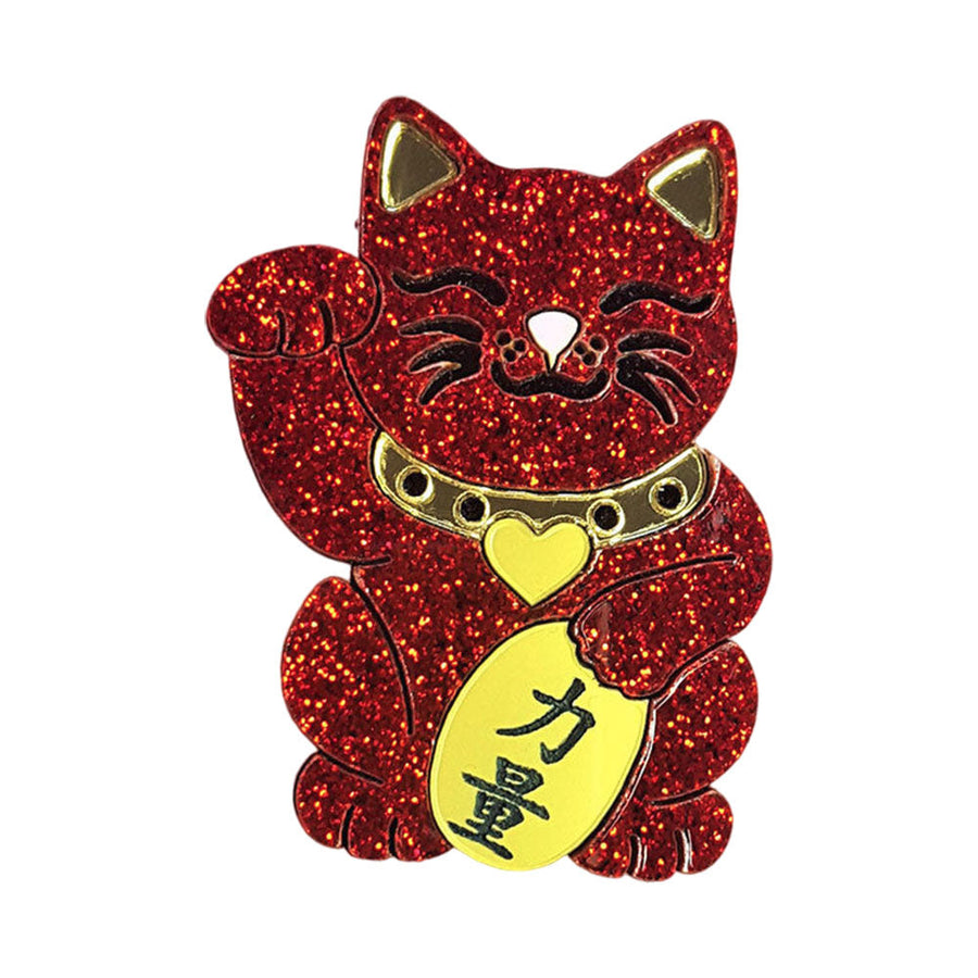 Maneki Neko Strength Cat Brooch by Cherryloco Jewellery 1