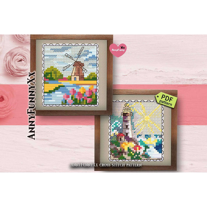 Mark-lighthouse. Mini Stamp Series - PDF Cross Stitch Pattern