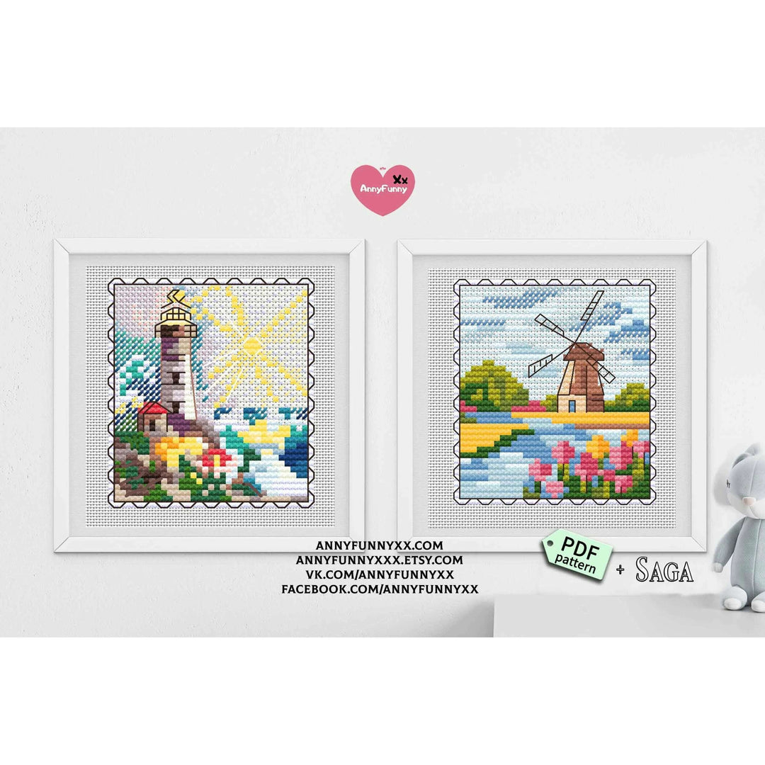 Mark-lighthouse. Mini Stamp Series - PDF Cross Stitch Pattern